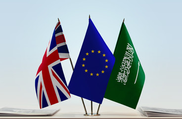 Flags of Great Britain European Union and Saudi Arabia