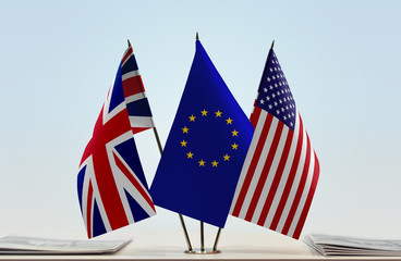 Flags of Great Britain European Union and USA