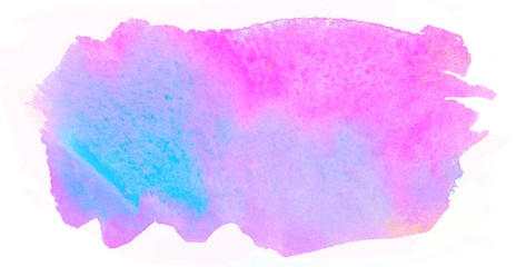 on watercolor paper an isolated strip with pink and blue light with color overflows