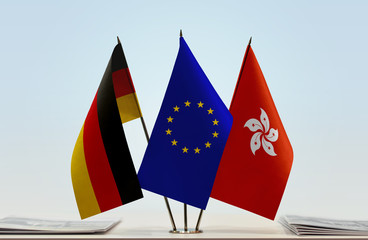 Flags of Germany European Union and Hong Kong