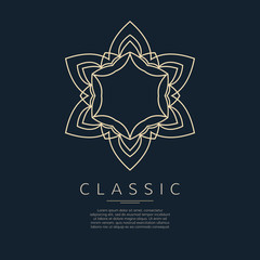 Golden vector logotype. Eastern outline logo with space for letter. Classic design.