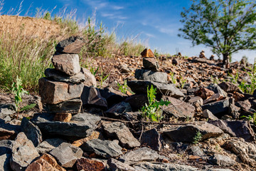 built small pyramids of stones