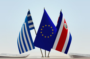 Flags of Greece European Union and Costa Rica