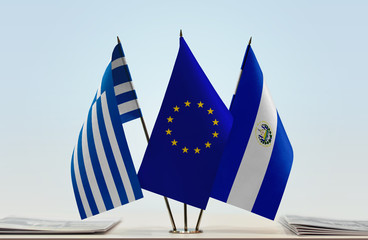 Flags of Greece European Union and El Salvador