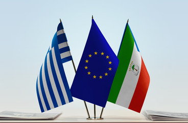 Flags of Greece European Union and Equatorial Guinea