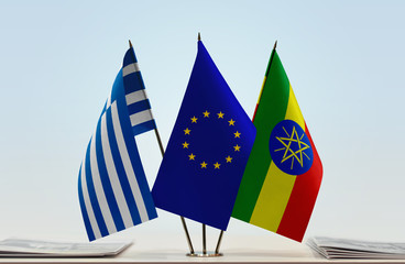 Flags of Greece European Union and Ethiopia