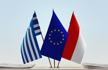 Flags of Greece European Union and Indonesia