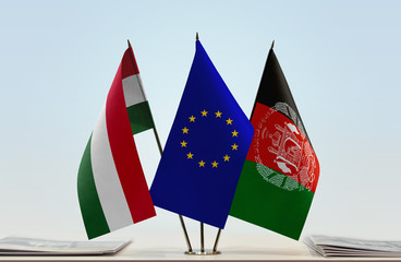 Flags of Hungary European Union and Afghanistan