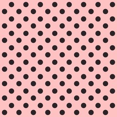 Seamless polka dot pattern. Black dots on pink background. Vector illustration. - 197725682