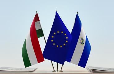 Flags of Hungary European Union and El Salvador