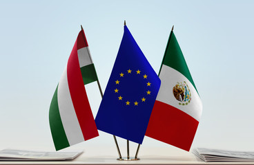 Flags of Hungary European Union and Mexico