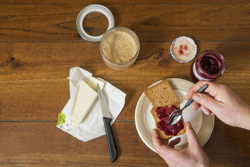 morning breakfast on a wooden table