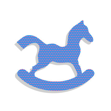 recommend clip art: Horse toy sign. Vector. Neon blue icon with cyclamen polka dots 