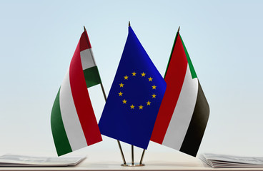 Flags of Hungary European Union and Sudan