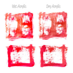 Vector red and gold paint smear stroke stain set. Abstract gold glittering textured art illustration. Gold Texture Paint Stain Illustration. Hand drawn brush strokes vector elements. Acrilyc strokes.