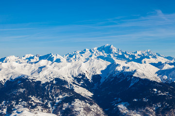 Fototapeta na wymiar View from Saulire peak to french alpes, Three Valleys, France