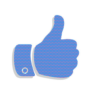 recommend clip art: Hand sign illustration. Vector. Neon blue icon with cyclamen pol