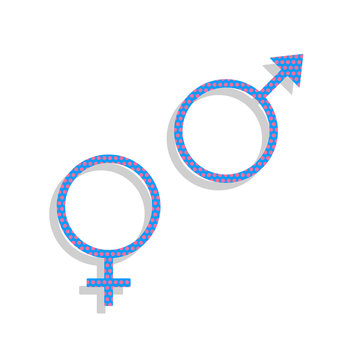 recommend clip art: Sex symbol sign. Vector. Neon blue icon with cyclamen polka dots