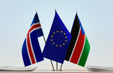 Flags of Iceland European Union and South Sudan