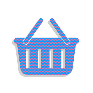recommend clip art: Shopping basket sign. Vector. Neon blue icon with cyclamen polka