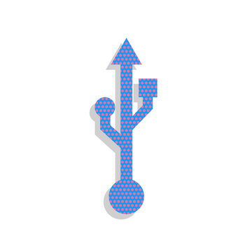 recommend clip art: USB sign illustration. Vector. Neon blue icon with cyclamen polk