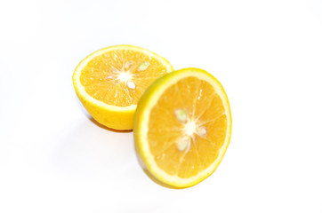 Slice of orange over white background, Sweet Lemon isolated on white background