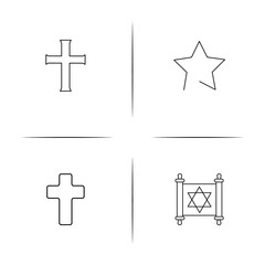 Religion simple linear icons set. Outlined vector icons