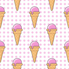 Image of ice cream on a white background in a flat style. Seamless patern.