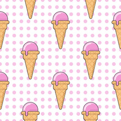 Image of ice cream on a white background in a flat style. Seamless patern.