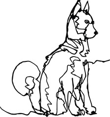 Dog, continuous line, black on white.