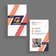Vertical business card with front and back presentation.