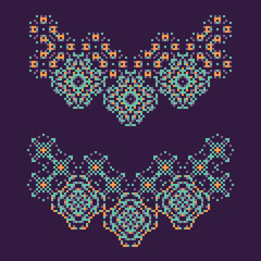 Set of 2 necklaces in american indian style. Embroidery dotted schemes. Pixel navajo neckline. Textile geo prints. Beading chevron design.