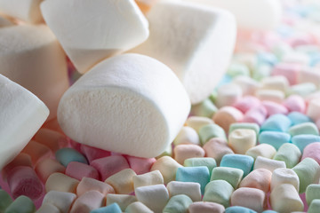 Fototapeta na wymiar Close up of various marshmallows .