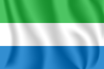 Flag of Sierra Leone. Realistic waving flag of Republic of Sierra Leone. Fabric textured flowing flag of Sierra Leone.