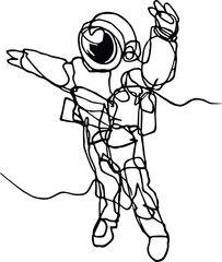 Astronaut in spacesuit in space, continuous line