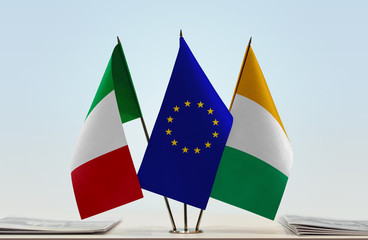 Flags of Italy European Union and Ivory Coast