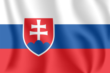 Flag of Slovakia. Realistic waving flag of Slovak Republic. Fabric textured flowing flag of Slovakia.
