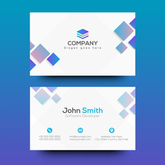 Horizontal business card with front and back presentation.