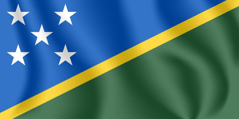 Flag of Solomon Islands. Realistic waving flag of Solomon Islands. Fabric textured flowing flag of Solomon Islands.