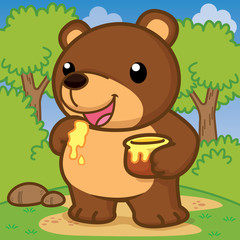 Bear eat honey, Cute vector, Cute Cartoon