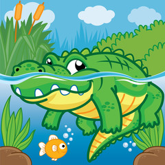 Crocodile in the water, Cute vector
