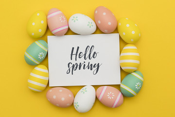 Colourful easter eggs with a handwritten easter message