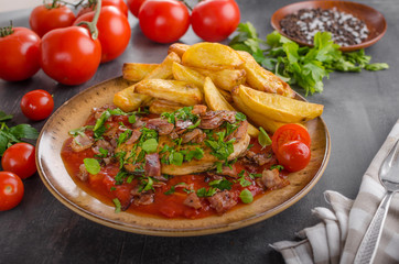 Chicken steak with herbs, homemade french fries