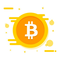 Flat bitcoin symbol on abstract background.