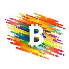 Bitcoin symbol on colorful abstract background. Cryptocurrency concept.