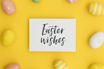 Colourful easter eggs with a handwritten easter message