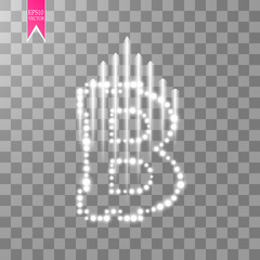 Digital bitcoins symbol with light effect and speed glow lines on transparent backgraund.