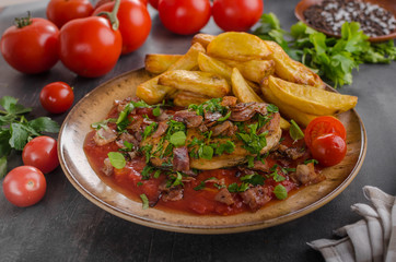 Chicken steak with herbs, homemade french fries