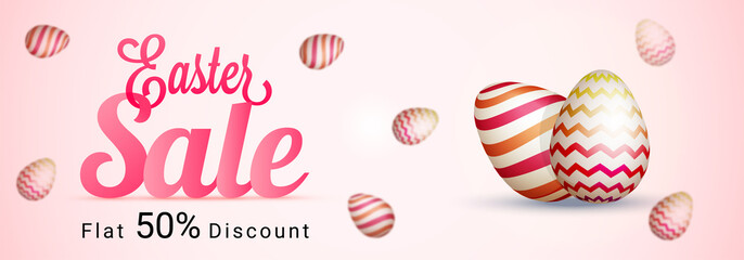 Easter Sale, Website Banner with Painted Eggs.