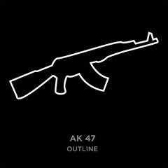 white ak47 outline lorem on black background, vector illustration